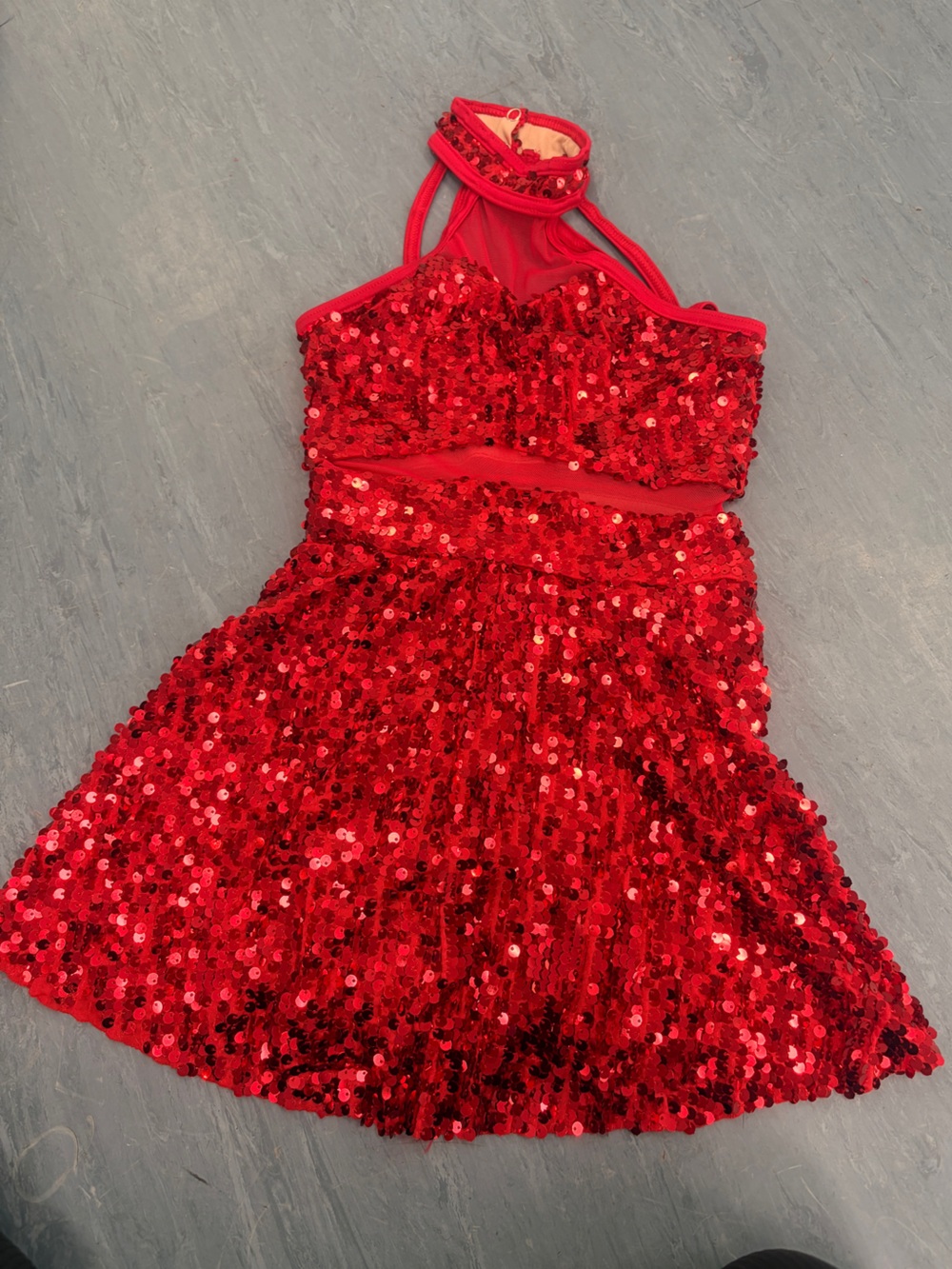 Weissman Red Sequin Halter Dance Costume